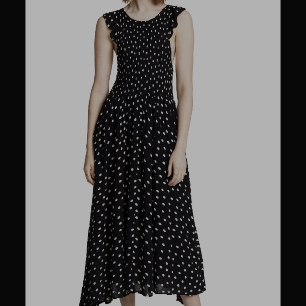 Free people black and white dot long chambray midi dress
